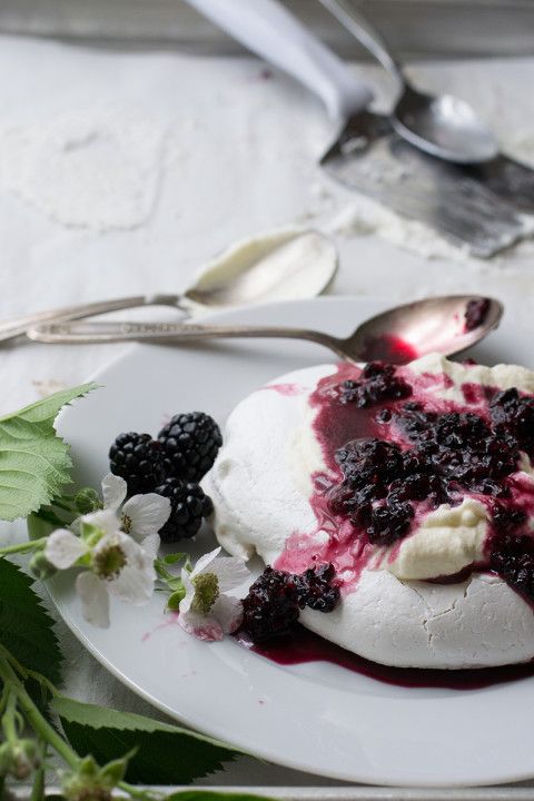 Blackberry Honey Pavlovas | siftandwhisk.com