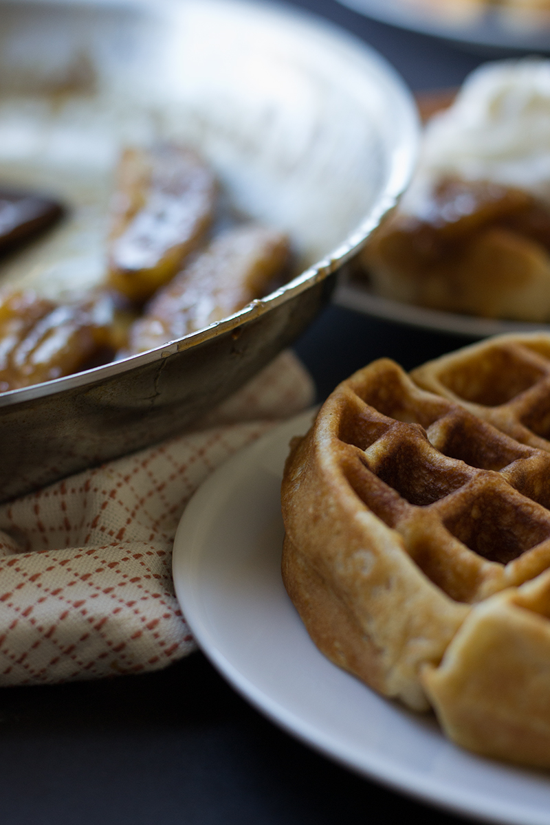 Bananas Foster Waffles via Sift & Whisk