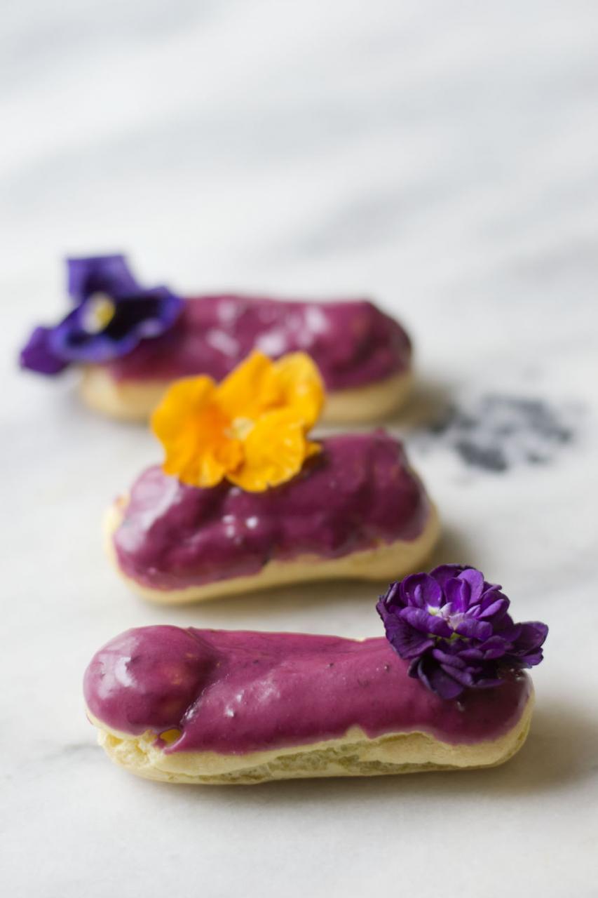 Blueberry Violet Éclairs via Sift & Whisk