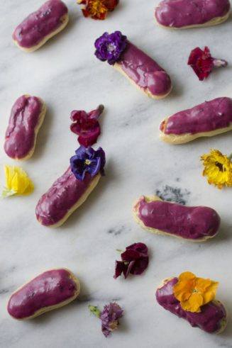 Blueberry Violet Éclairs via Sift & Whisk