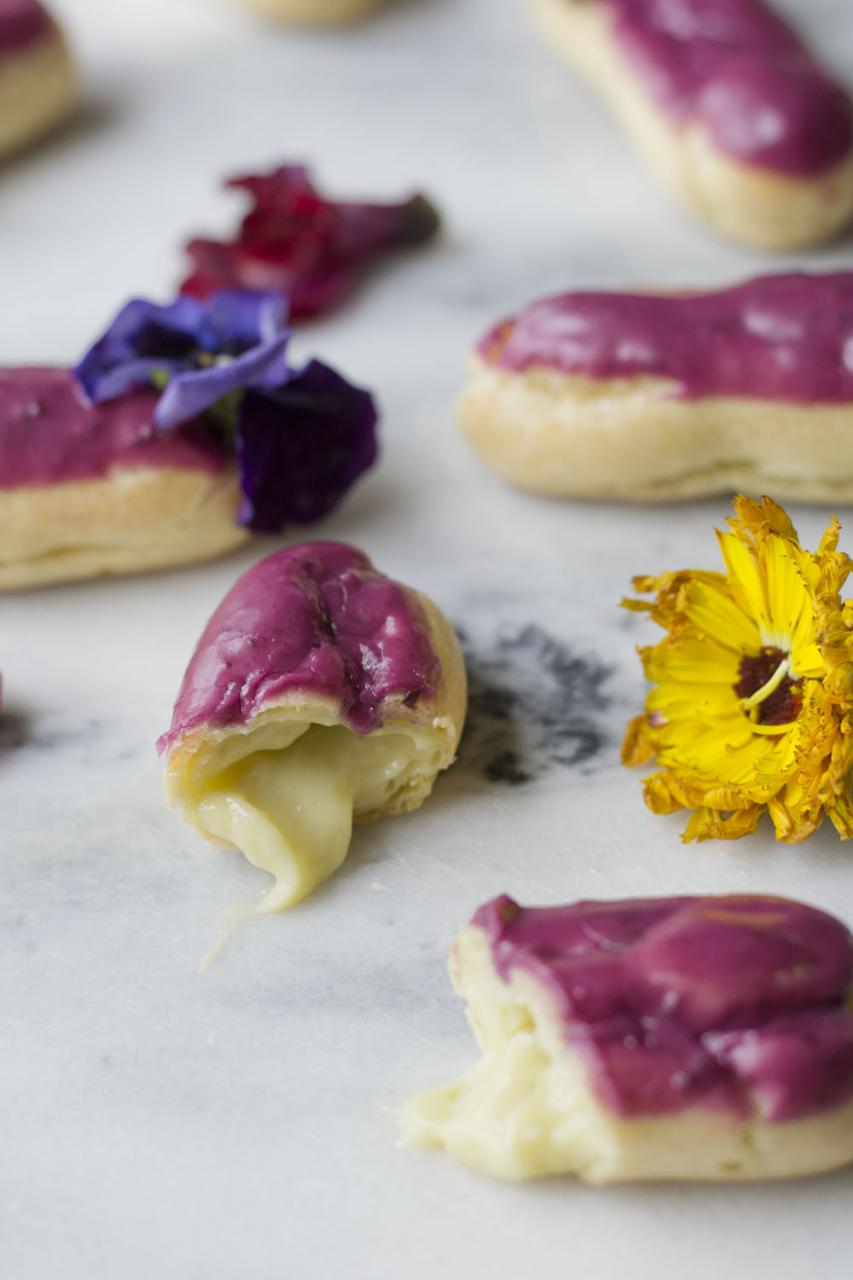 Blueberry Violet Éclairs via Sift & Whisk