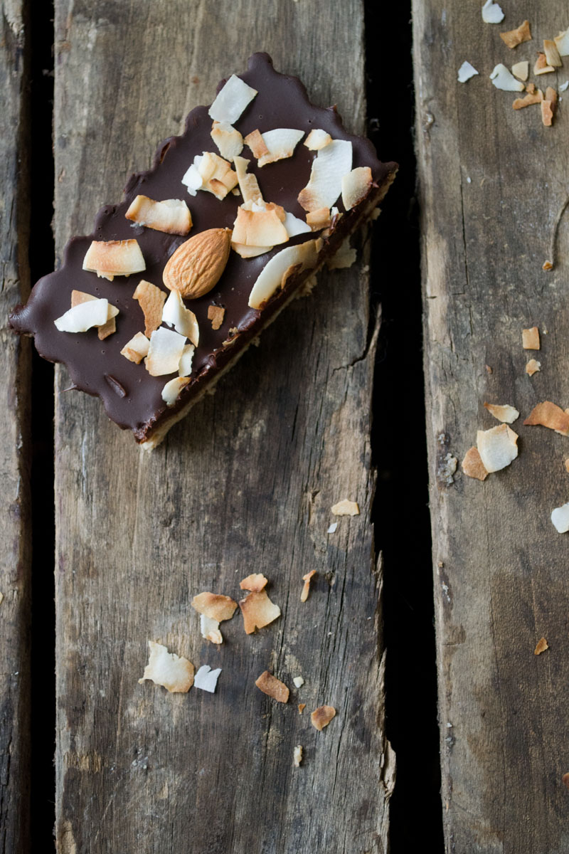 No-Bake Chocolate Tart with Almond Crust & Toasted Coconut via Sift & Whisk (Vegan, Gluten-Free, Dairy-Free)