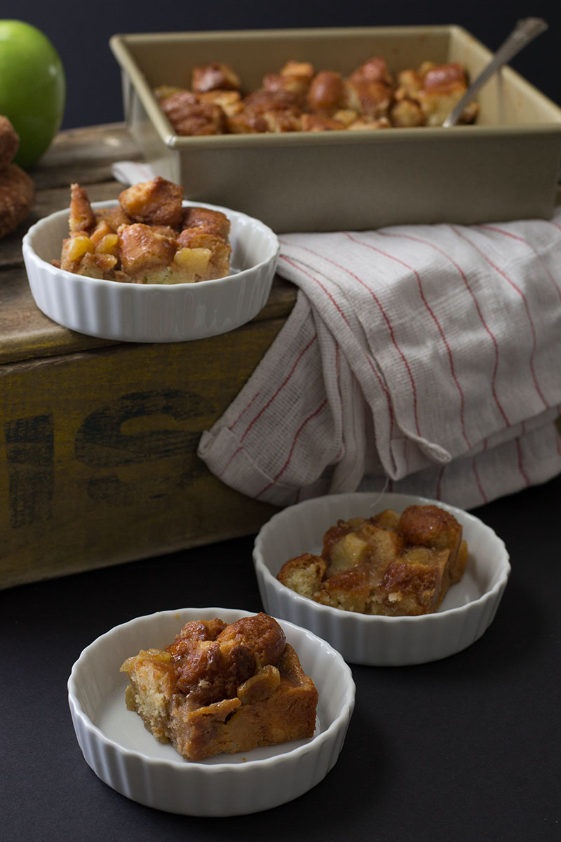 Apple Cinnamon Doughnut Bread Pudding with Maple Butter Rum Sauce | siftandwhisk.com