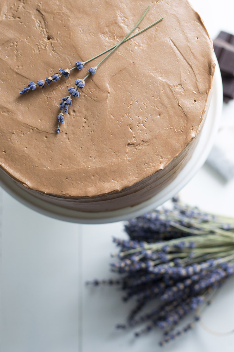 Earl Grey Cake with Chocolate Lavender Frosting | siftandwhisk.com