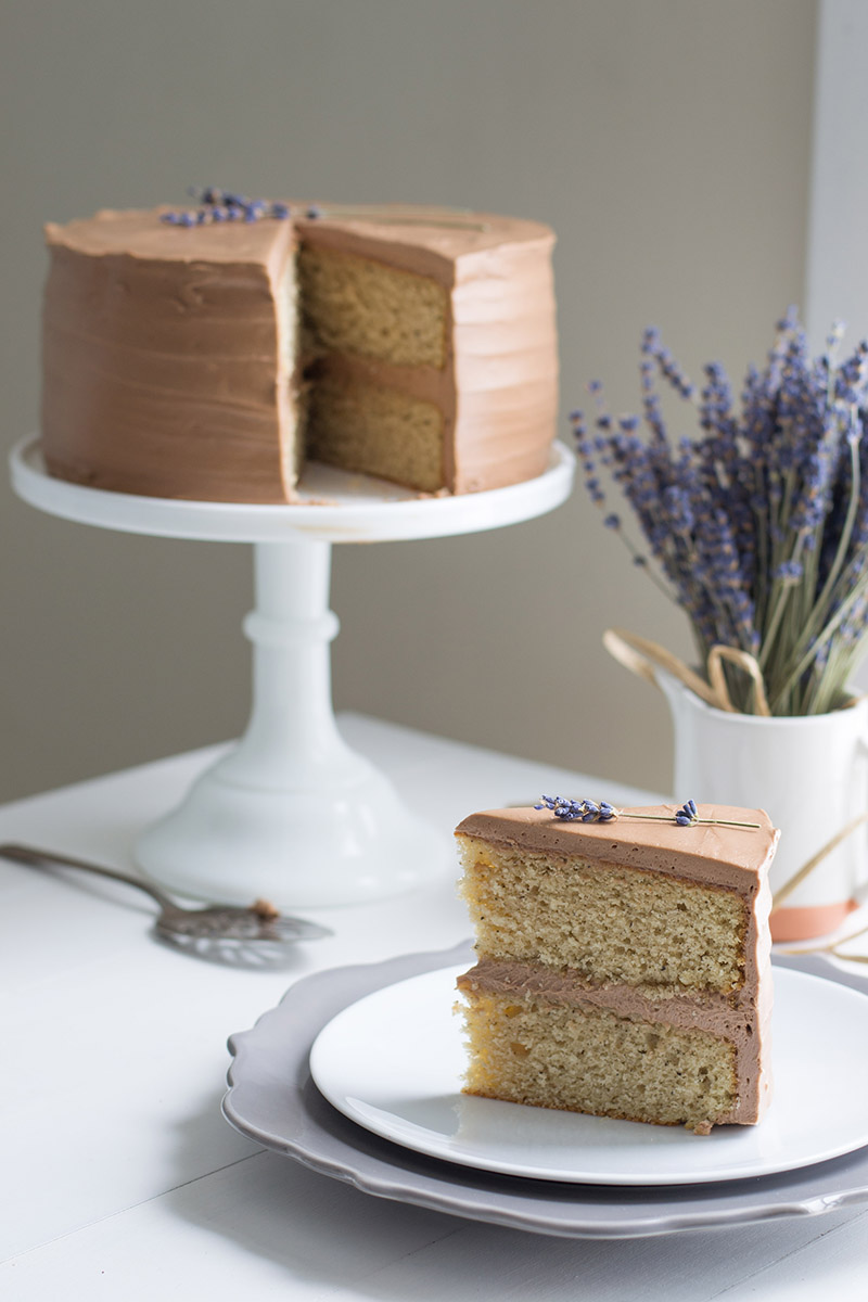 Earl Grey Cake with Chocolate Lavender Frosting | siftandwhisk.com