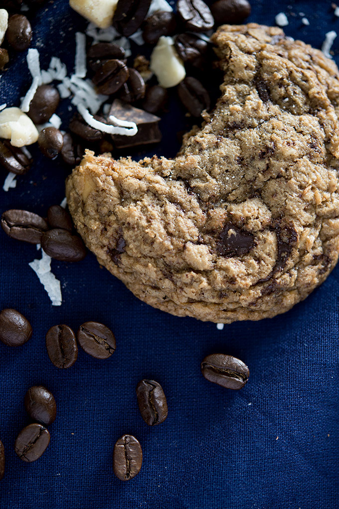 Coffee, Coconut, & Macadamia Nut Chocolate Chunk Cookies | siftandwhisk.com