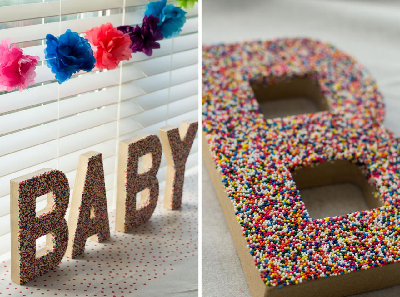 Homemade Funfetti Cupcakes & Sprinkle Themed Baby Sprinkle via Sift & Whisk