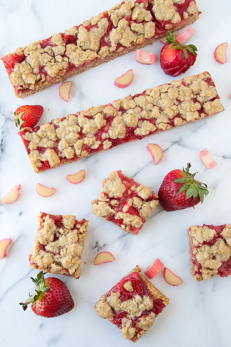 Strawberry Rhubarb Oatmeal Bars via Sift & Whisk