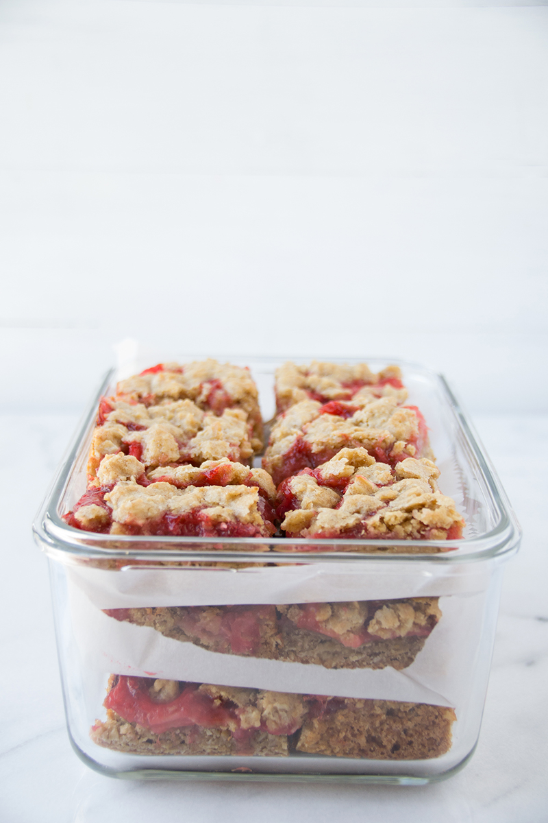 Strawberry Rhubarb Oatmeal Bars via Sift & Whisk