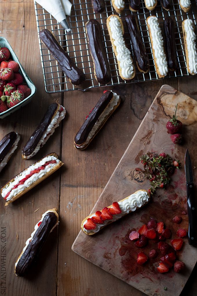 Strawberry Shortcake Éclairs | siftandwhisk.com