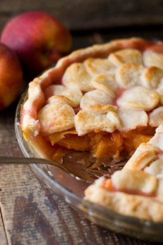 Peach Pie with Maple Whipped Cream via Sift & Whisk