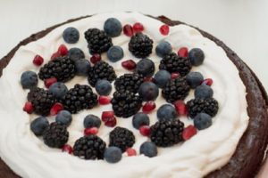 Flourless Chocolate Honey Cake with Berries and Whipping Cream recipe