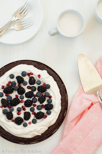 Flourless Chocolate Honey Cake with Berries and a Cloud of Whipping Cream 0888